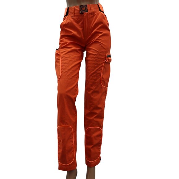 LE CHATEAU Y2K Bold Orange UTILITY Cargo Pants CINCHED velcro waistband Size 5/6 - Picture 5 of 7